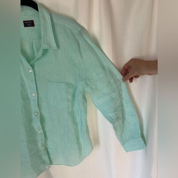 UNTUCKit Linen Long Sleeve Button Up Shirt, Women's Size 14, Mint Green - Picture 3 of 10